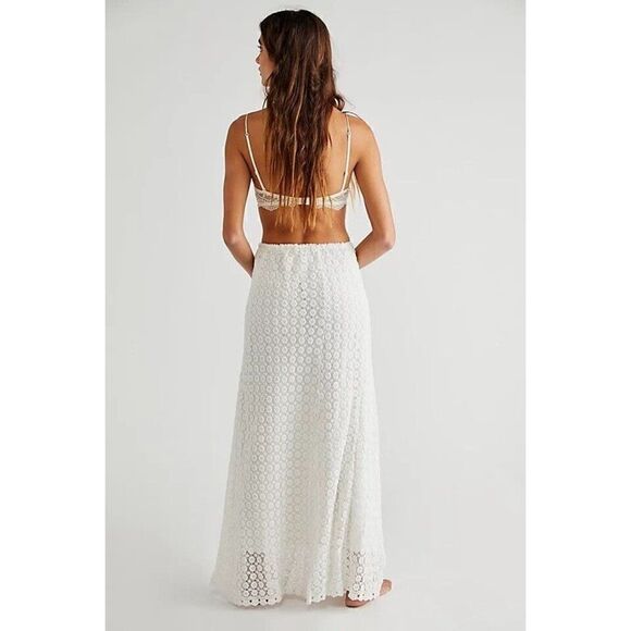NEW FREE PEOPLE X HANSEN & GRETEL Sz S FARROW MAXI SKIRT IVORY - Picture 3 of 3